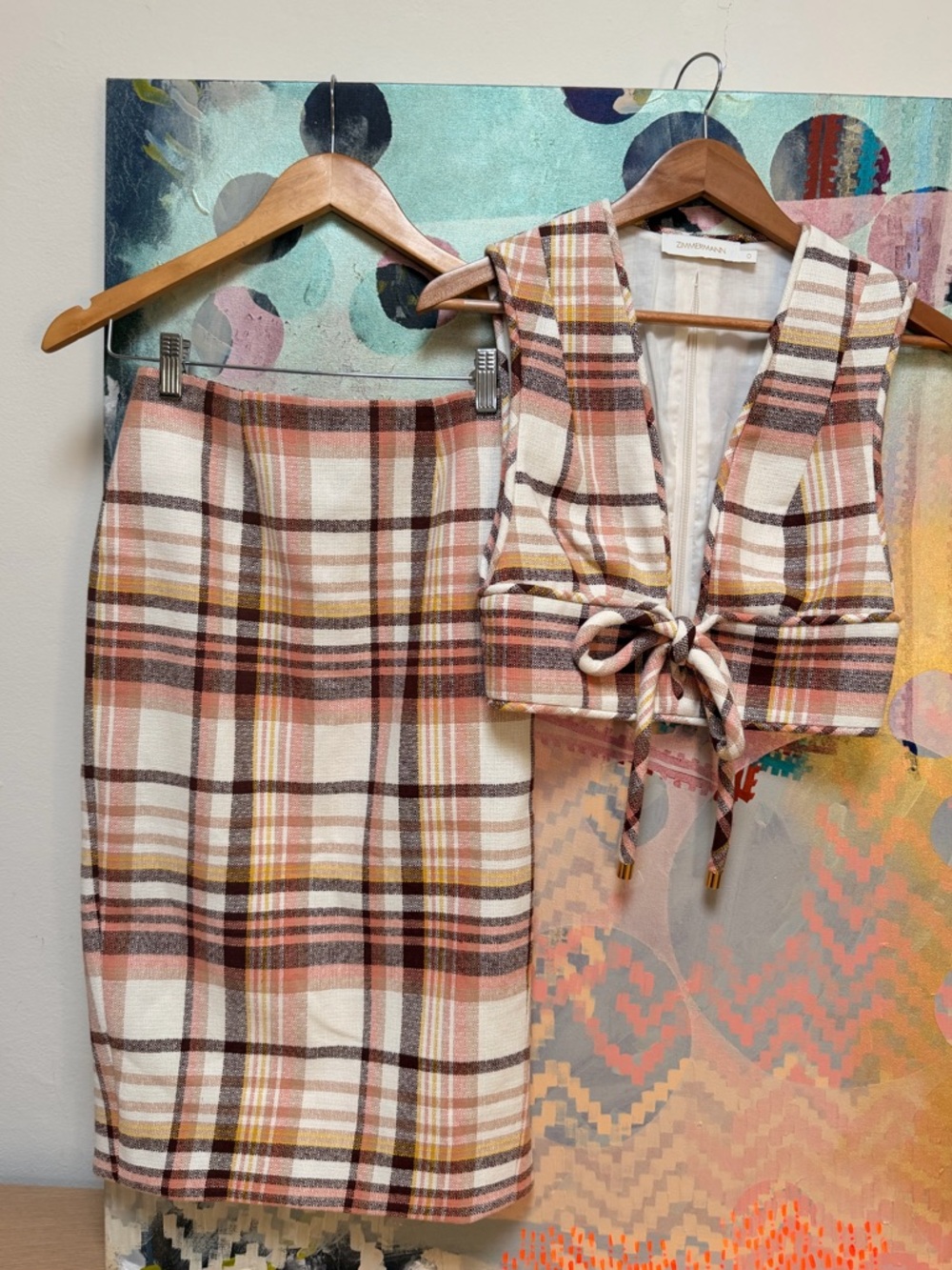 Zimmermann Matchmaker Linen Plaid Skirt and Crop Top Set sz XS NWOT - Picture 2 of 16